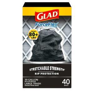 Glad ForceFlex Large Trash Bags, 30 Gallon, 40 Bags (Unscented)